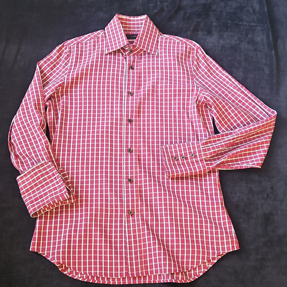 Men's Red and White Plaid Shirt